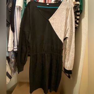 Black and silver vneck dress